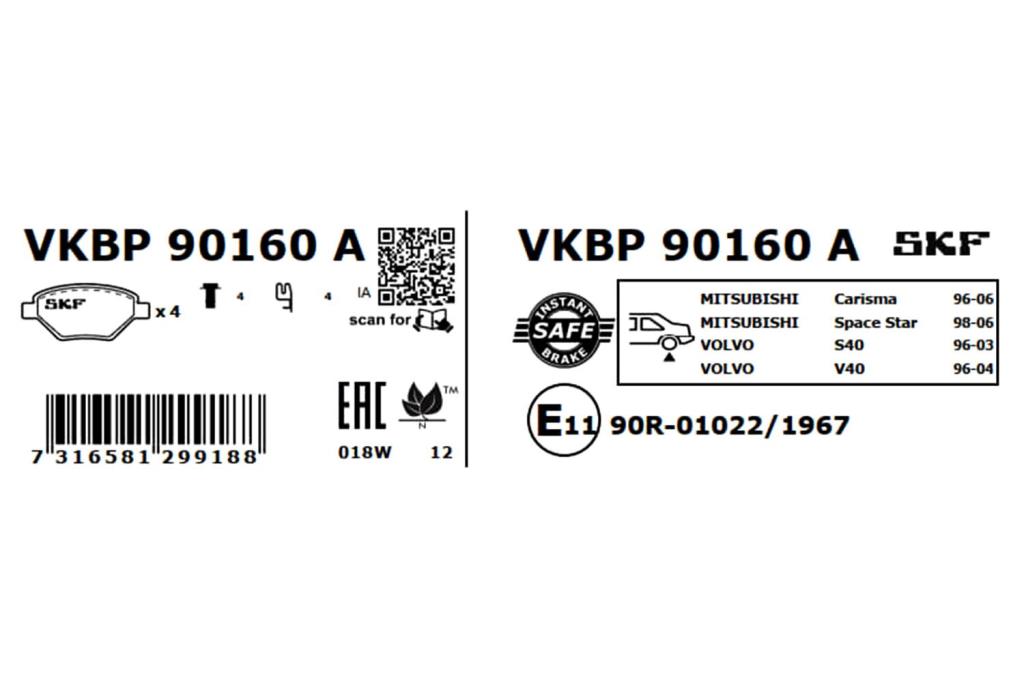 Jogo de 4 pastilhas de travão SKF ref. VKBP 90160 A